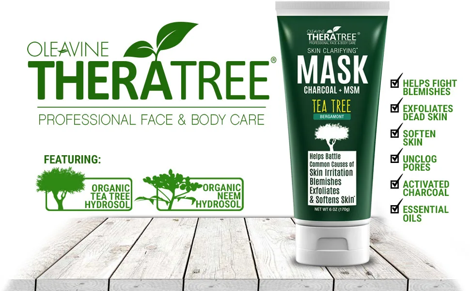 Oleavine Clarifying Mud Mask with Dead Sea Minerals  Activated Charcoal & Tea Tree for Face & Body TheraTree - product information 2