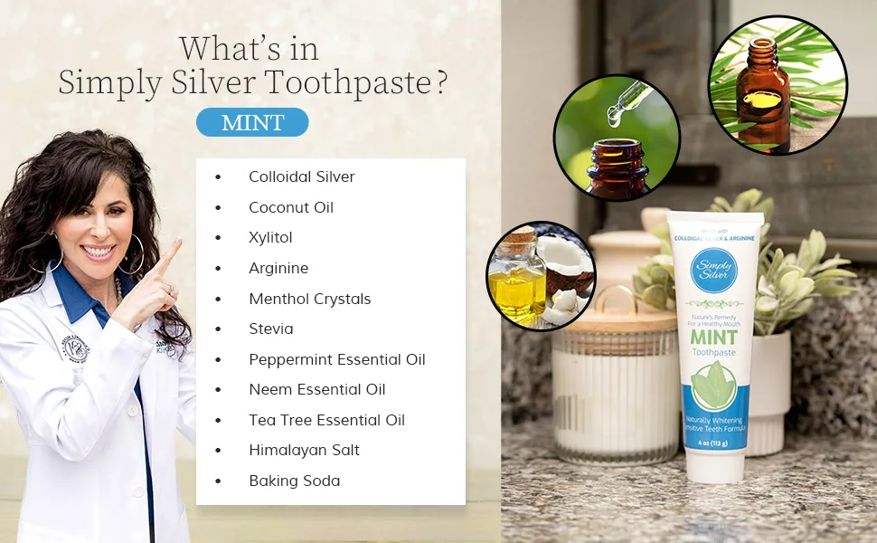 Simply Silver Toothpaste Mint - All Natural Colloidal Silver Toothpaste  Fluoride Free  Sensitive Teeth  Whitening  4 oz - Mint Toothpaste