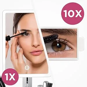 Fancii LED Lighted Large Vanity Makeup Mirror with 10X Magnifying Mirror - Dimmable Natural Light  Touch Screen  Dual Power  Adjustable Stand with Cosmetic Organizer - Gala - Fancii 10x magnifying vanity mirror
