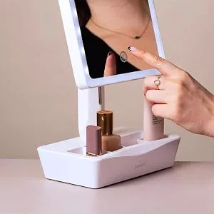 Fancii LED Lighted Large Vanity Makeup Mirror with 10X Magnifying Mirror - Dimmable Natural Light  Touch Screen  Dual Power  Adjustable Stand with Cosmetic Organizer - Gala - Fancii gala makeup mirror with organizer