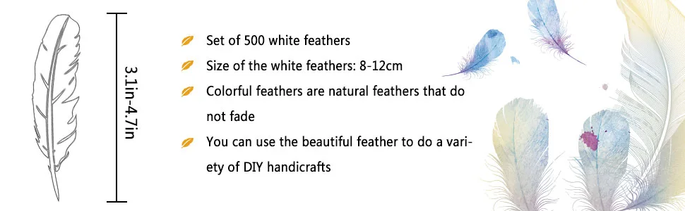 Coceca 500pcs 3-5 Inches White Feathers for DIY Craft Wedding Home Party Decorations - specs