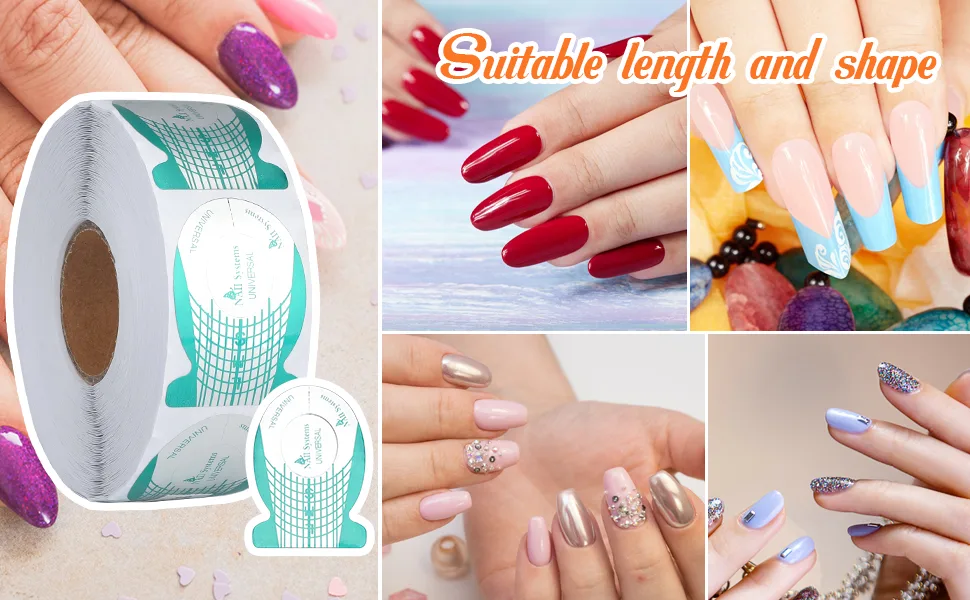 G2PLUS Nail Forms  Nail Art Tip Shape Guide Stickers Acrylic Gel Manicure Extension Tool for DIY and Home Use Salon Supplies (1 Roll - 500 PCS - Green) - Nail Art Tip Shape Guide Stickers Acrylic Gel Manicure Extension Tool