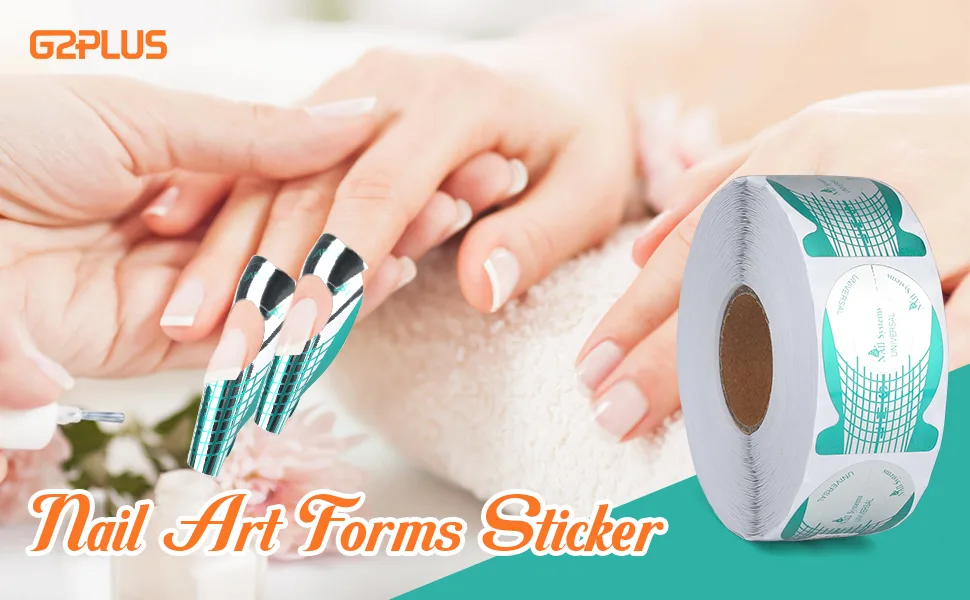 G2PLUS Nail Forms  Nail Art Tip Shape Guide Stickers Acrylic Gel Manicure Extension Tool for DIY and Home Use Salon Supplies (1 Roll - 500 PCS - Green) - nail forms short
