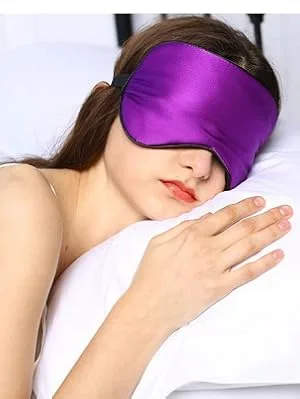 Silk Sleep Mask & Blindfold  Soft Eye Mask with Adjustable Head Strap  Deep Rest Eye Masks for Sleeping Night Eyeshade  Eye Cover for Travel  Shift Work & Meditation (Purple) - purple sleep mask 01