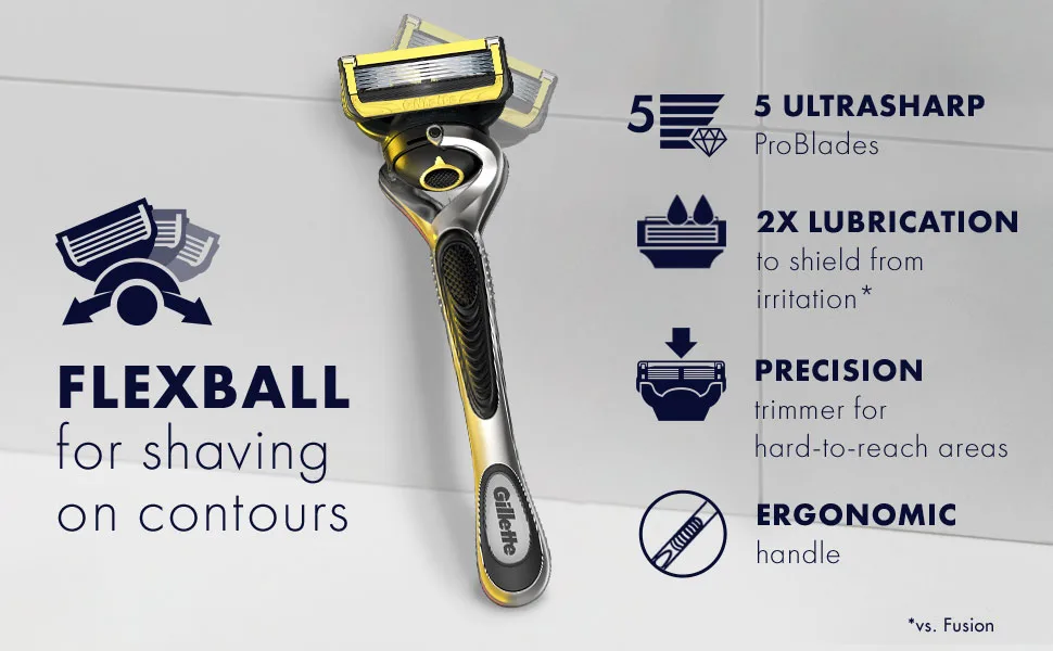 Gillette ProGlide Shield Razor for Men  1 Gillette Razor  4 Razor Blade Refills  Shields Against Skin Irritation Razor + 4 Refills - flexball