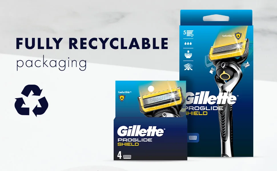 Gillette ProGlide Shield Razor for Men  1 Gillette Razor  4 Razor Blade Refills  Shields Against Skin Irritation Razor + 4 Refills - package