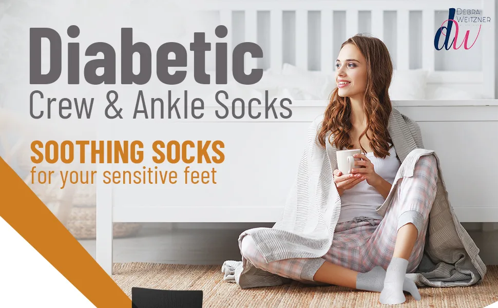Debra Weitzner Non-Binding Loose Fit Sock - Non-Slip Diabetic Socks for Men and Women - Crew 3Pk Grey Ankle Grey With Grips 10-13 - diabetic non binding mens womens socks loose fit diabetes elderly hospital