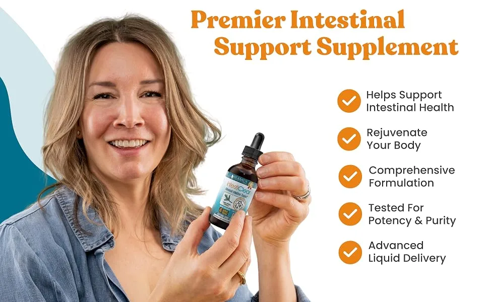 IntestiClear - Advanced Intestinal Cleanse Support for Humans - All-Natural Liquid Formula for 2X Absorption - Bonus Liver Support - Wormwood  Black Walnut  Ginger and More - IntestiClear intestinal support cleanse advanced liquid tincture 2 ounce bottle