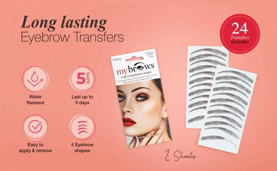 Godefroy MyBrows Long Lasting Eyebrow Transfers  Medium Arch  Medium Brown  12-Pairs of Brows Medium Arch Medium Brown - brows eyebrows temporary stamp tattoo transfers salong women cancer chemo mascara women makeup lash