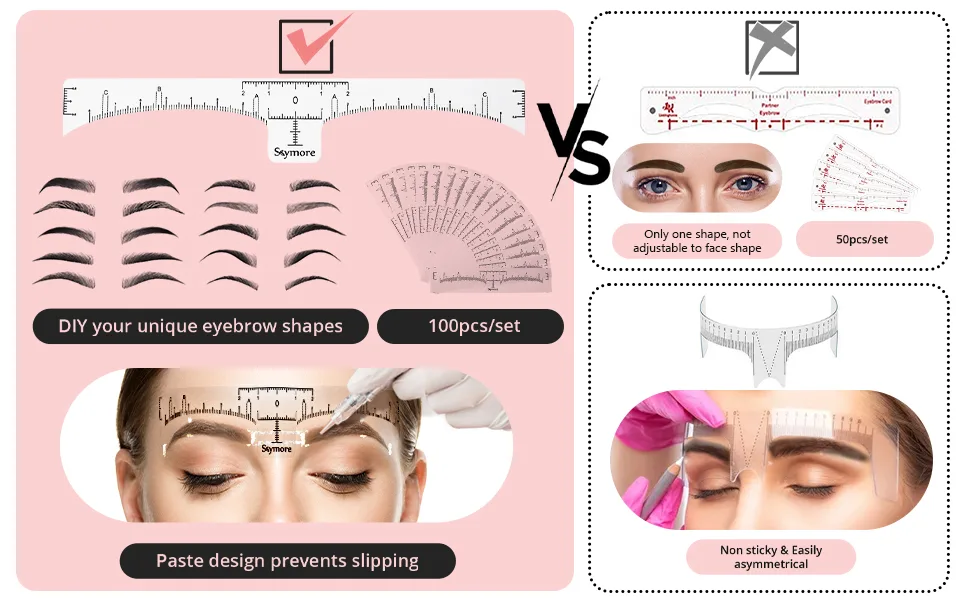 Skymore Eyebrow Ruler  100Pcs Eyebrow Stencil Microblading Ruler  Disposable Eyebrow Template Eyebrow Ruler Sticker  Eyebrow Shape Kit for Microblading Supplies  3 Minutes Makeup Tools For Eyebrow - eyebrow ruler stencil