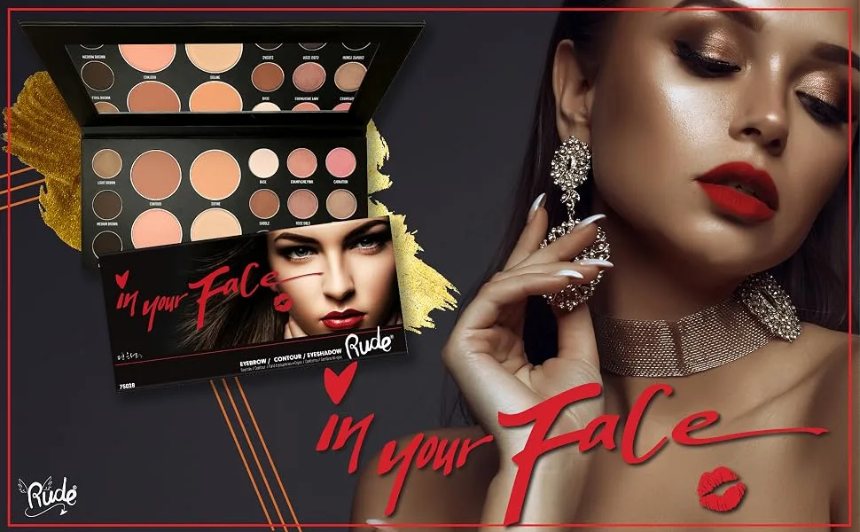 Rude - In Your Face 3-in-1 Palette - rude cosmetics makeup eyeshadow face palette eyes matte shimmer in your face blush contour