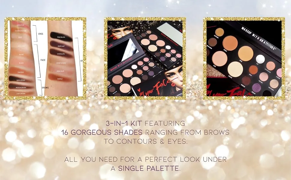 Rude - In Your Face 3-in-1 Palette - rude cosmetics makeup eyeshadow face palette eyes matte shimmer in your face blush contour