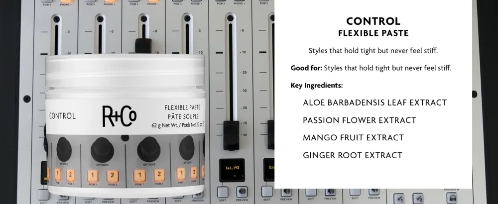 R+Co Control Flexible Paste | Strong Hold + Natural Finish| Vegan + Cruelty-Free | 2.2 Oz - Control flexible paste