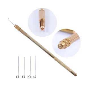 YANTAISIYU 4 pcs Ventilating Needles +1 Brass Holder for Lace Wig Needle - 4 pcs Ventilating Needles +1 Brass Holder for lace wig needle