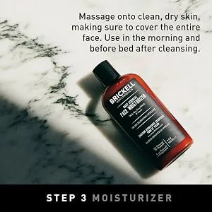 Brickell Men's Daily Advanced Face Care Routine II  Activated Charcoal Facial Cleanser  Face Scrub  Face Moisturizer Lotion  Natural and Organic  Scented Peppermint - Step 3, Moisturize with the Daily Essential Face Moisturizer