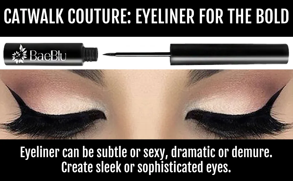 BaeBlu Organic Liquid Eyeliner  24 Hour Wear  Waterproof  Non-Irritating 100% Natural  Gluten Free  Deep Black - Eyeliner