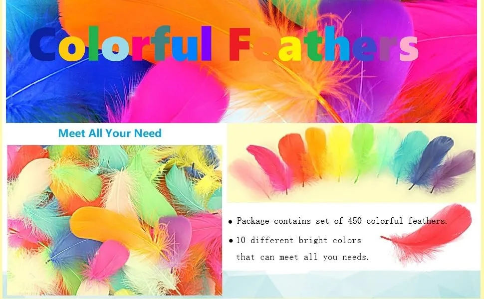HaiMay 450 Pieces Colorful Feathers for Craft Wedding Home Party Decorations  3-5 Inches 10 Colors Craft Feathers - product information 2