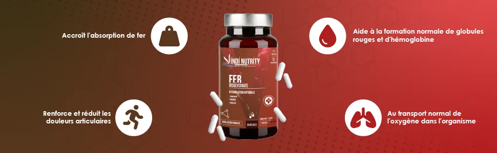 Fer Bisglycinate Assimilation Optimale Immunit nergie & Vitalit 30 G lules VINDI NUTRITY Fabriqu en France - product information 3