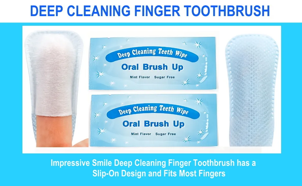 Impressive Smile 100 PCS Deep Cleaning Finger Toothbrush Teeth Cleaning Whitening Wipes for Oral Brush Ups Mint Flavor - DEEP CLEANING FINGER TOOTHBRUSH