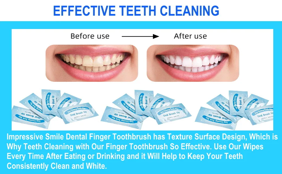 Impressive Smile 100 PCS Deep Cleaning Finger Toothbrush Teeth Cleaning Whitening Wipes for Oral Brush Ups Mint Flavor - EFFECTIVE TEETH CLEANING