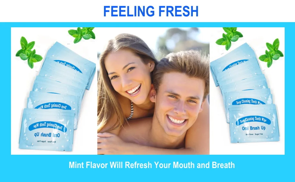 Impressive Smile 100 PCS Deep Cleaning Finger Toothbrush Teeth Cleaning Whitening Wipes for Oral Brush Ups Mint Flavor - FEELING FRESH