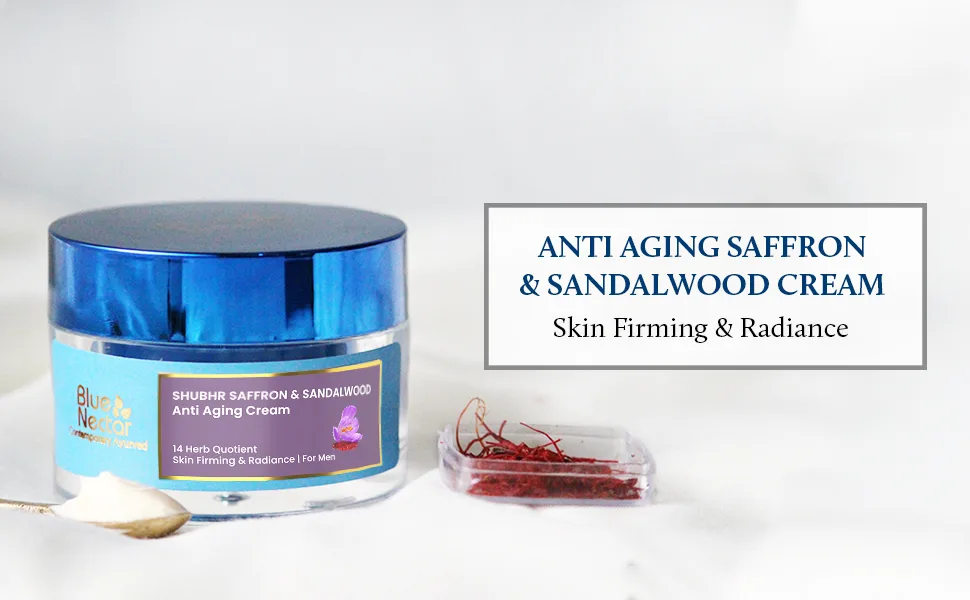 Blue Nectar Anti Aging Face Moisturizer Cream for Deep Hydration | Ayurvedic Natural Saffron Wrinkle Cream (Women  14 Herbs  1.7 Oz) - Anti aging cream, reduce wrinkles, Radiant glow, skin firming, saffron for skin, sandalwood cream