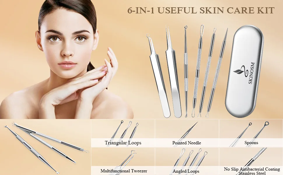 Blackhead Remover Pimple Popper Tool Kit  6-in-1 Blackhead Comedone Acne Blemish Pimple Extractor Tool Kit Tweezers Kit Skin Care Tools for Face - Pimple Popper Tool Kit