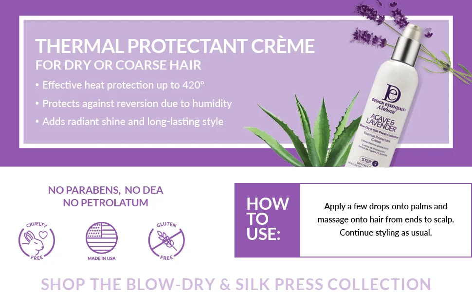 Design Essentials Natural Agave & Blow Dry & Silk Press Collection Thermal Protectant Creme Lavender 4 Ounce - Thermal Protectant Creme