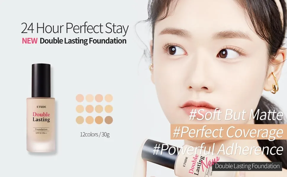 ETUDE HOUSE New Double Lasting Foundation (Neutral Vanilla) SPF35/ PA++| High Coverage Weightless Foundation | 24-Hours Lasting Double Cover | Magnet-Like Adherence without Stickiness | Makeup Base - Double Lasting Foundation