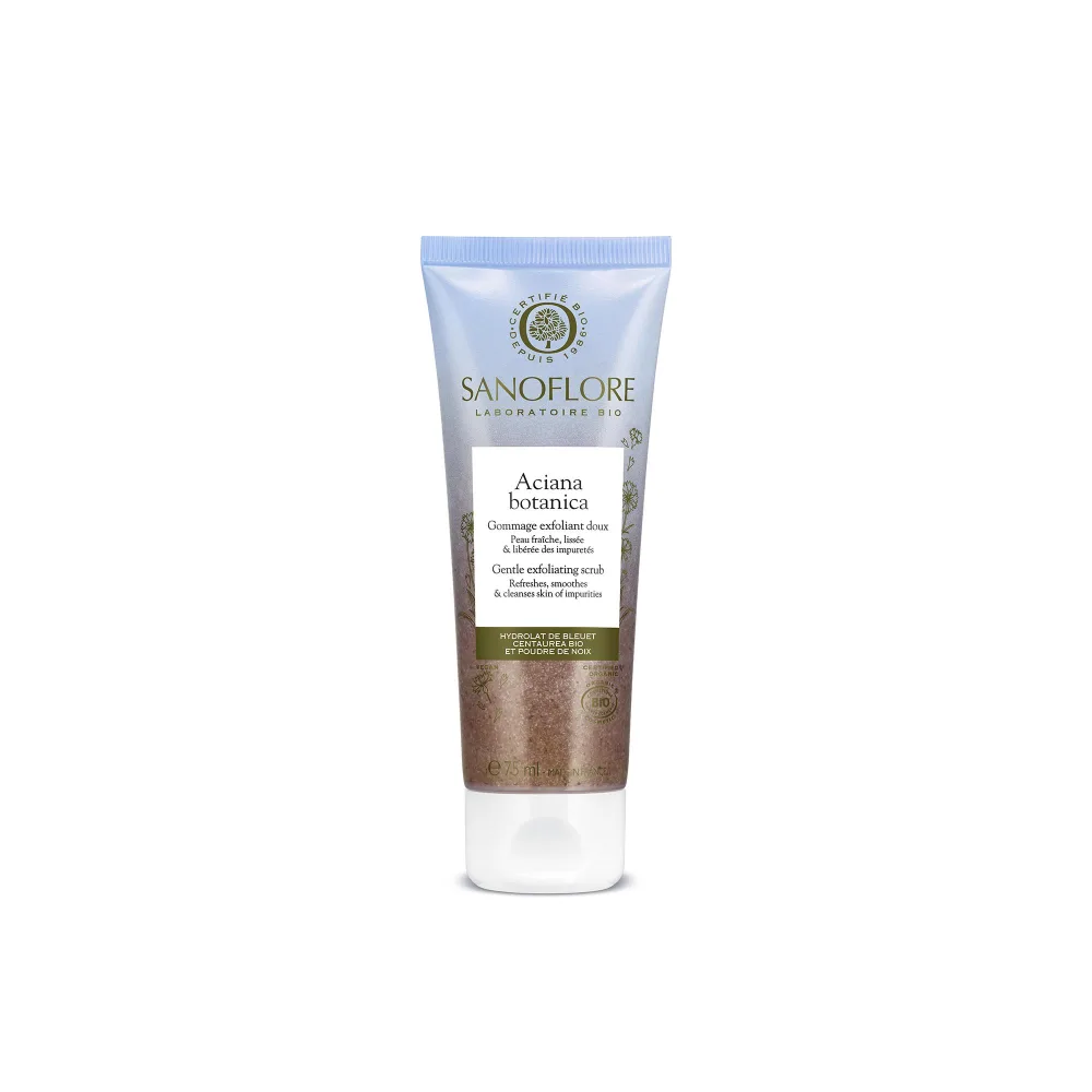 Sanoflore Aciana Botanica - Gommage Nettoyant Visage Certifi Bio - Hydrolat de Bleuet & Poudre de Noix Exfoliante - 75 ml - product information 2