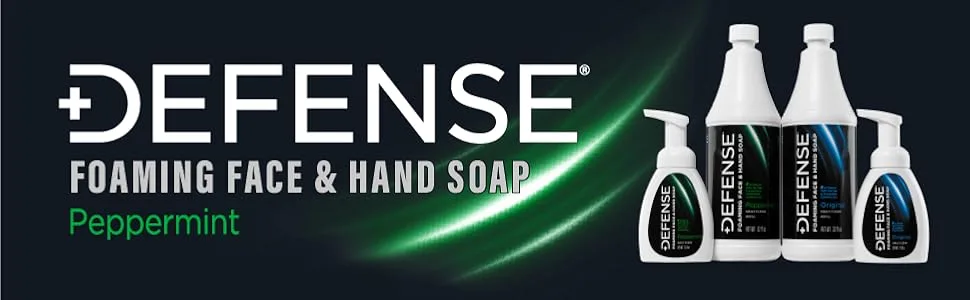 Defense Liquid Foaming Face & Hand Soap  Peppermint 7.5 Fl Oz with Tea Tree  Eucaluptus  Jojoba  Aloe Vera  Olive & Coconut Oils - Defense Soap Natural Ingredients Eucalyptus Tea Tree Shower Bath Peppermint Oil MMA Boxing Wrestling