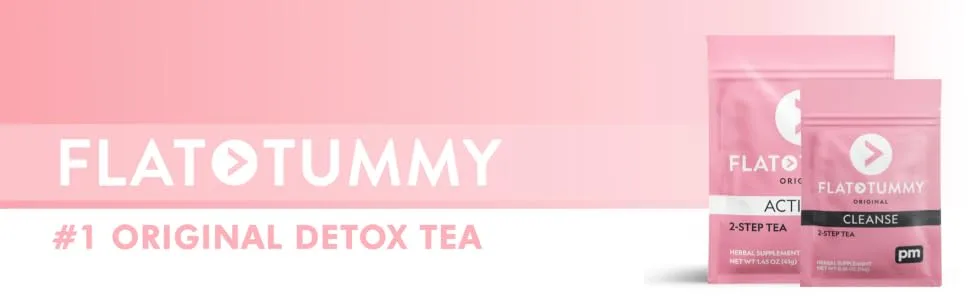 Flat Tummy 2-Step Detox Tea   2 Week Program   to Boost Energy  Speed Metabolism  Reduce Bloating - All Natural Cleanse w/ Green Tea  Dandelion  Fennel  & More - Banner