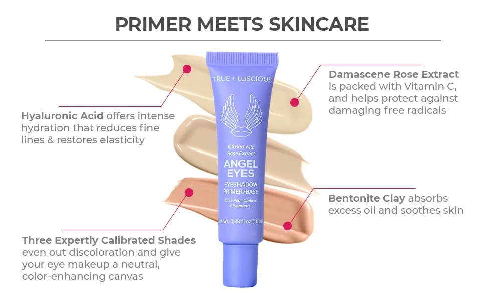 True + Luscious Angel Eyes Eyeshadow Primer/Base   Locks in Eye Makeup & Concealer for up to 16 Hours   0.33 oz   Medium - primer meets skincare