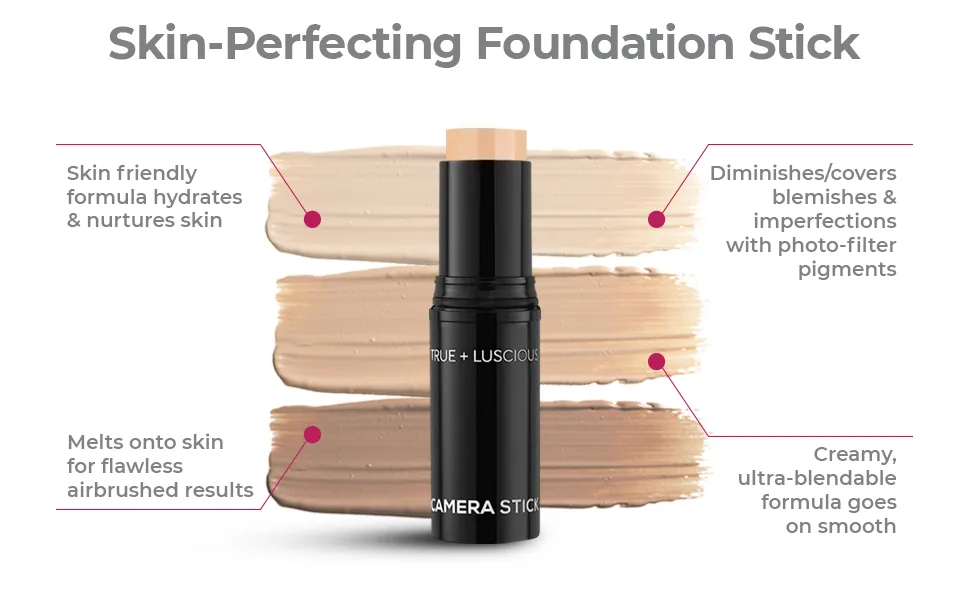 Camera Stick Foundation by True + Luscious - Full Coverage Cream Foundation - Non-Comedogenic & Hydrating Formula - Vegan  Paraben Free  & Cruelty Free - 0.49 oz (Shade 1: Light Beige) - skin perfecting foundation stick
