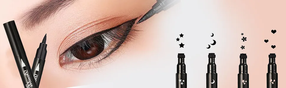 Pinkiou 2 in 1 Double-headed Liquid Eyeliner Pen Stamp Super Slim Gel Felt Tip High Pigment Black Waterproof Smudgeproof Long Lasting Makeup Tool(Heart) - product information 2