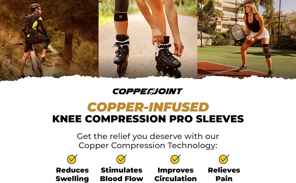 CopperJoint Knee Brace - Compression Knee Sleeve - Knee Support for Workout  Running  Weightlifting  Sport & Everyday Activities - Sleeves for Arthritis Pain  Swelling  & Support Medium Knee Sleeve PRO - Get the relief you deserve with our Knee Compression Pro Sleeves.