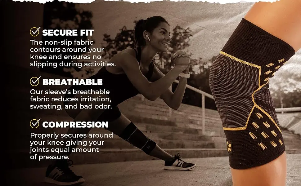 CopperJoint Knee Brace - Compression Knee Sleeve - Knee Support for Workout  Running  Weightlifting  Sport & Everyday Activities - Sleeves for Arthritis Pain  Swelling  & Support Medium Knee Sleeve PRO - Our Knee Sleeve Pro provides a secure fit, breathable fabric, and superior compression.