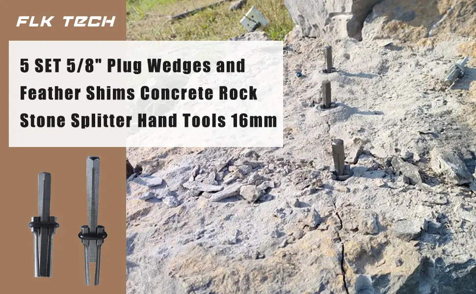 FLK Tech 5 SET 5/8 Plug Wedges and Feather Shims Concrete Rock Stone Splitter Hand Tools 16mm - FLK Tech 5 SET 5/8
