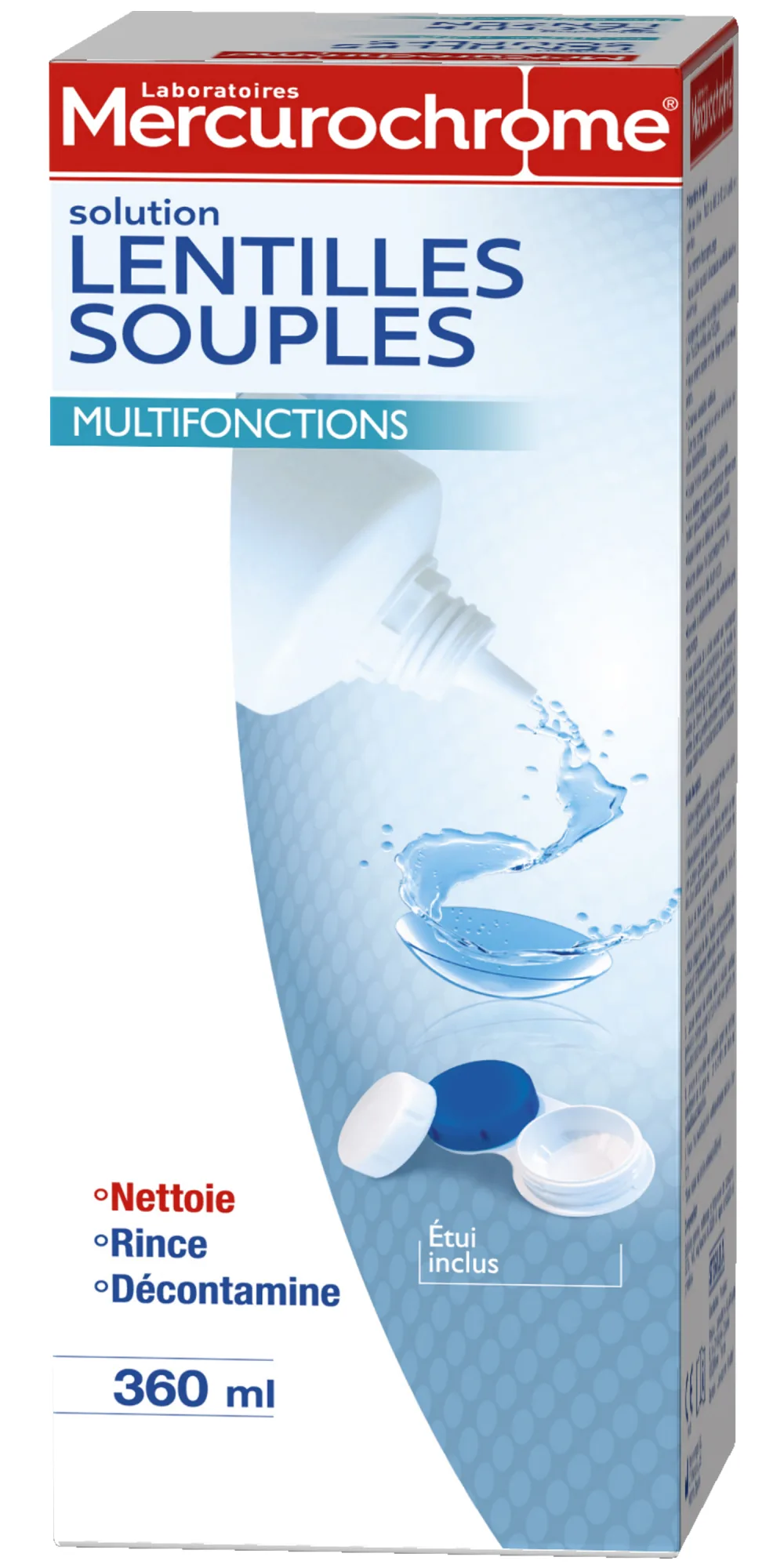 MERCUROCHROME Solution Lentilles Souples Multifonctions - Rince Nettoie et D contamine - Entretien Journalier - Format Voyage Adapt l'avion 100mL - product information 1