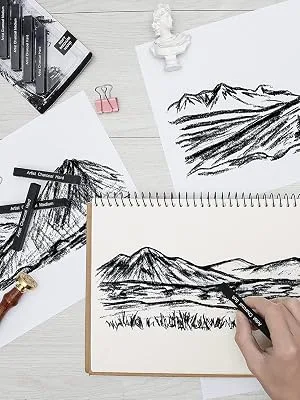 Artist Compressed Charcoal Sticks for Sketching  Drawing  Shading  Soft  Medium  Hard  Art Supplies Sketch Kits Tools  6-Piece Boxed - Charcoal Sticks