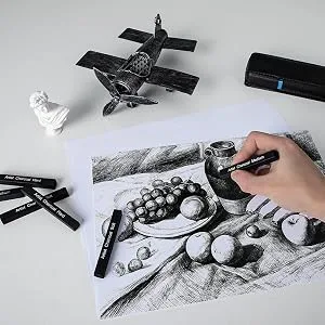 Artist Compressed Charcoal Sticks for Sketching  Drawing  Shading  Soft  Medium  Hard  Art Supplies Sketch Kits Tools  6-Piece Boxed - Compressed Charcoal Sticks