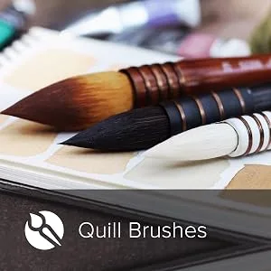 Silver Brush Limited 5025S Silver Atelier Synthetic and Squirrel Hair Quill Brush  Short Handle  Size 40 Squirrel Blend Quill Size - 40 - Three pointed-tipped paintbrushes lying on a table.