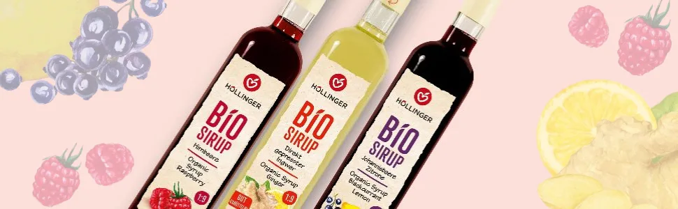 H llinger Bio Sirop Set 3 Bouteilles de 500ml Framboise Cassis-Citron et Gingembre Ratio de Dilution 1:9 Sans Alcool - product information 2