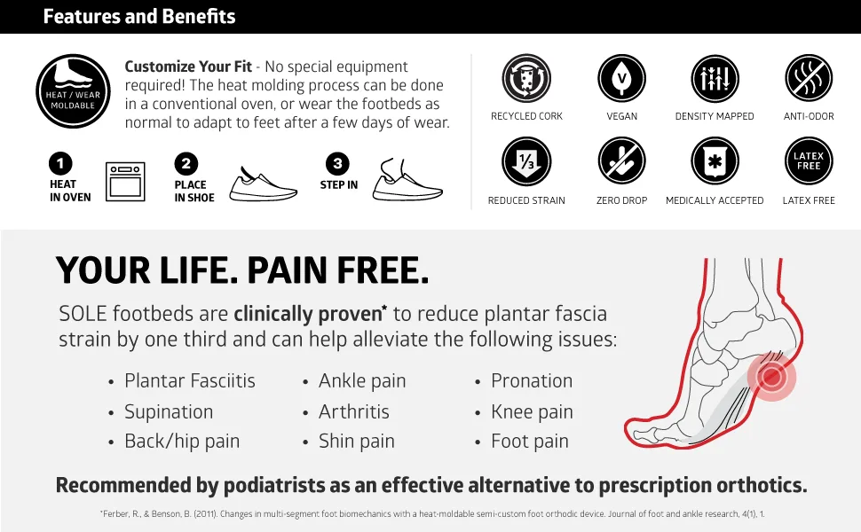 SOLE Performance Thick Cork Shoe Insoles - Men's Size 10/Women's Size 12 Mens Size 10 / Womens Size 12 Standard - product information 7