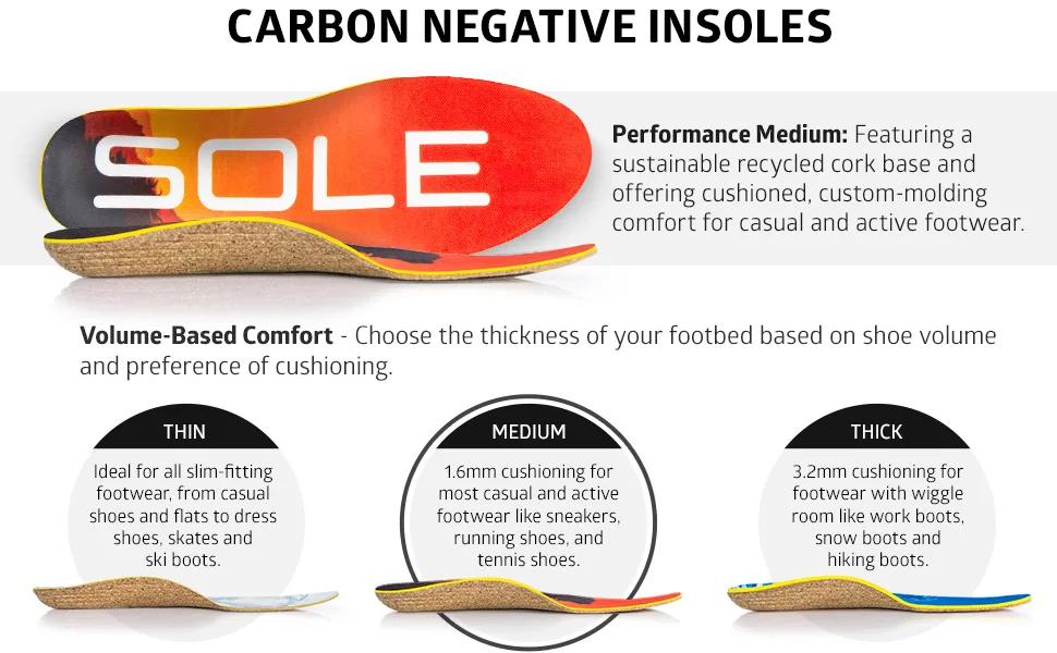 SOLE Performance Medium Cork Shoe Insoles - Men's Size 10/Women's Size 12 Mens Size 10 / Womens Size 12 Standard - cork sustainable footbed insole step regular medium average comfort volume footwear tree
