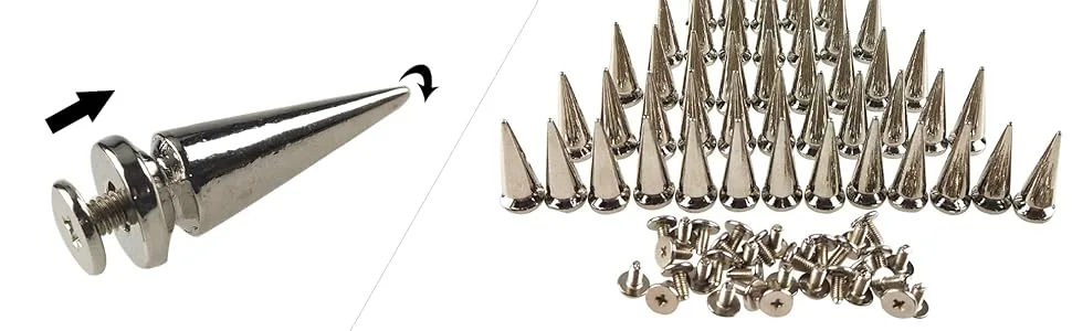 50PCS Silvery Cone Spikes Metallic Screw Back Studs DIY Craft Cool Rivets Punk 10 X 25mm - CSZY16-5
