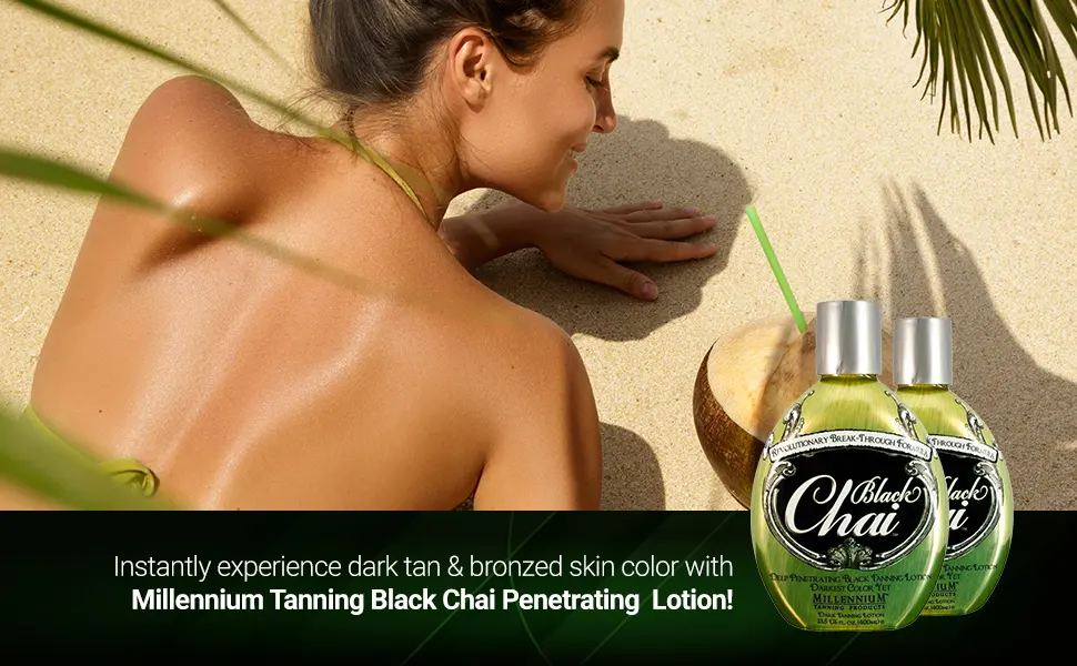 Millennium Tanning Black Chai Tanning Lotion with Bronzers  Essential Oils  & Extracts (13.5 Ounces) - Millennium Tanning moisturizer