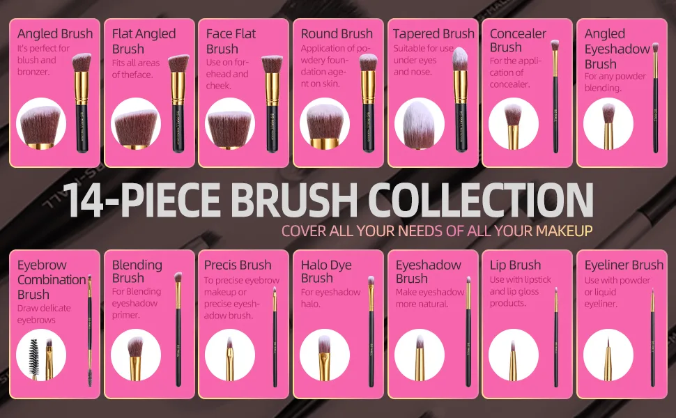 Makeup Brushes BS-MALL Premium Synthetic Foundation Powder Concealers Eye Shadows Makeup 14 Pcs Brush Set  (F-Gold) - product information 26