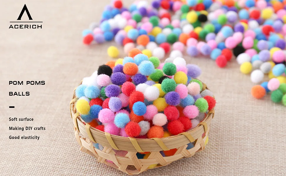 Acerich 2000 Pcs 1cm Assorted Pompoms Multicolor Valentine Day Arts and Crafts Fuzzy Pom Poms Balls for DIY Creative Crafts Decorations - pompoms