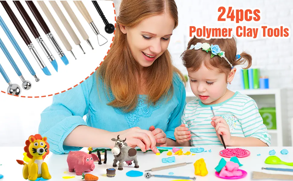 RUBFAC Clay Tools  24pcs Polymer Clay Tools  Modeling Clay Sculpting Tools Set Pottery Tools with Air Dry Clay Tools Ball Stylus Dotting Tools Rock Painting Kit for Sculpture Pottery - product information 28
